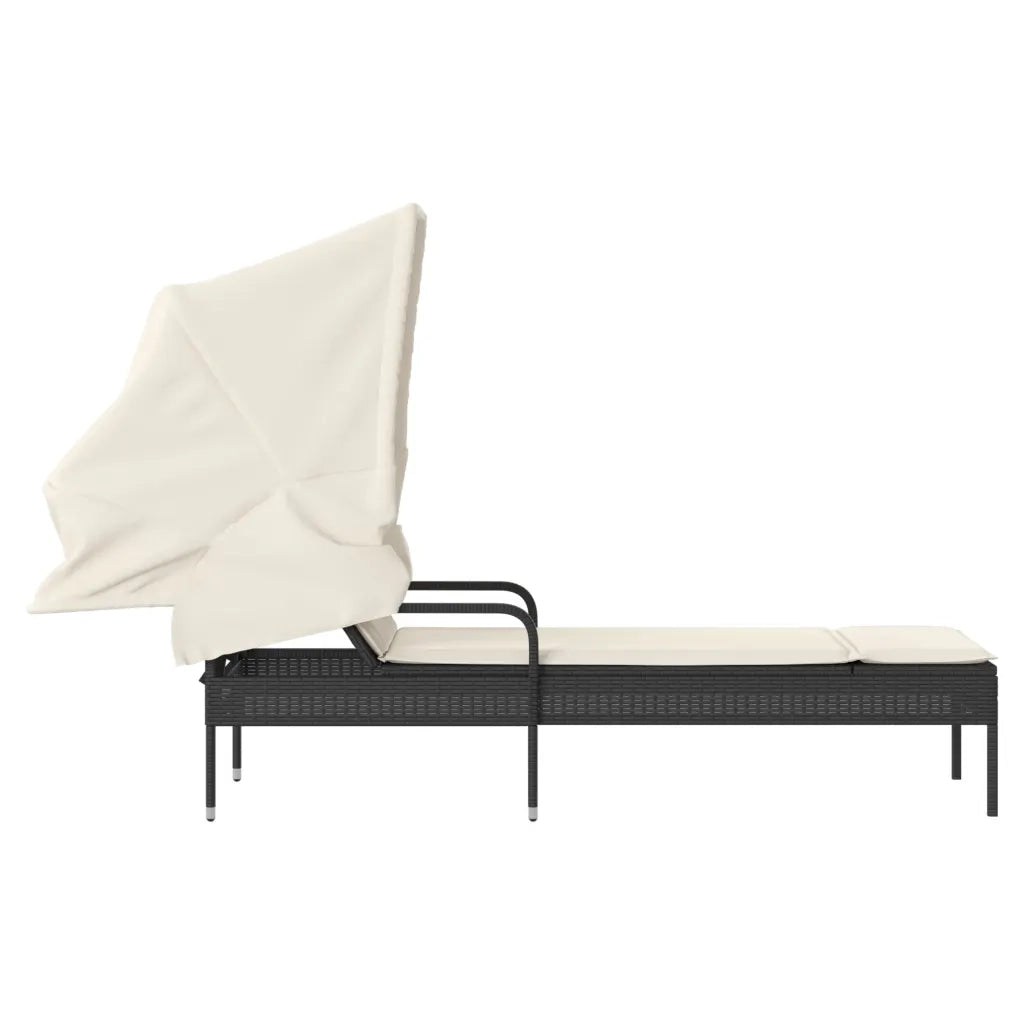 Lettino Prendisole con Baldacchino Nero in Polyrattan 368188