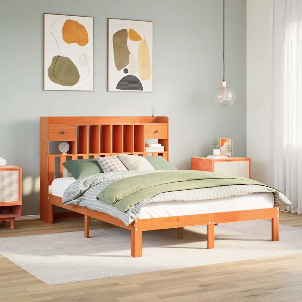 Letto Libreria senza Materasso Marrone Cera 135x190 cm in Pino 3322614