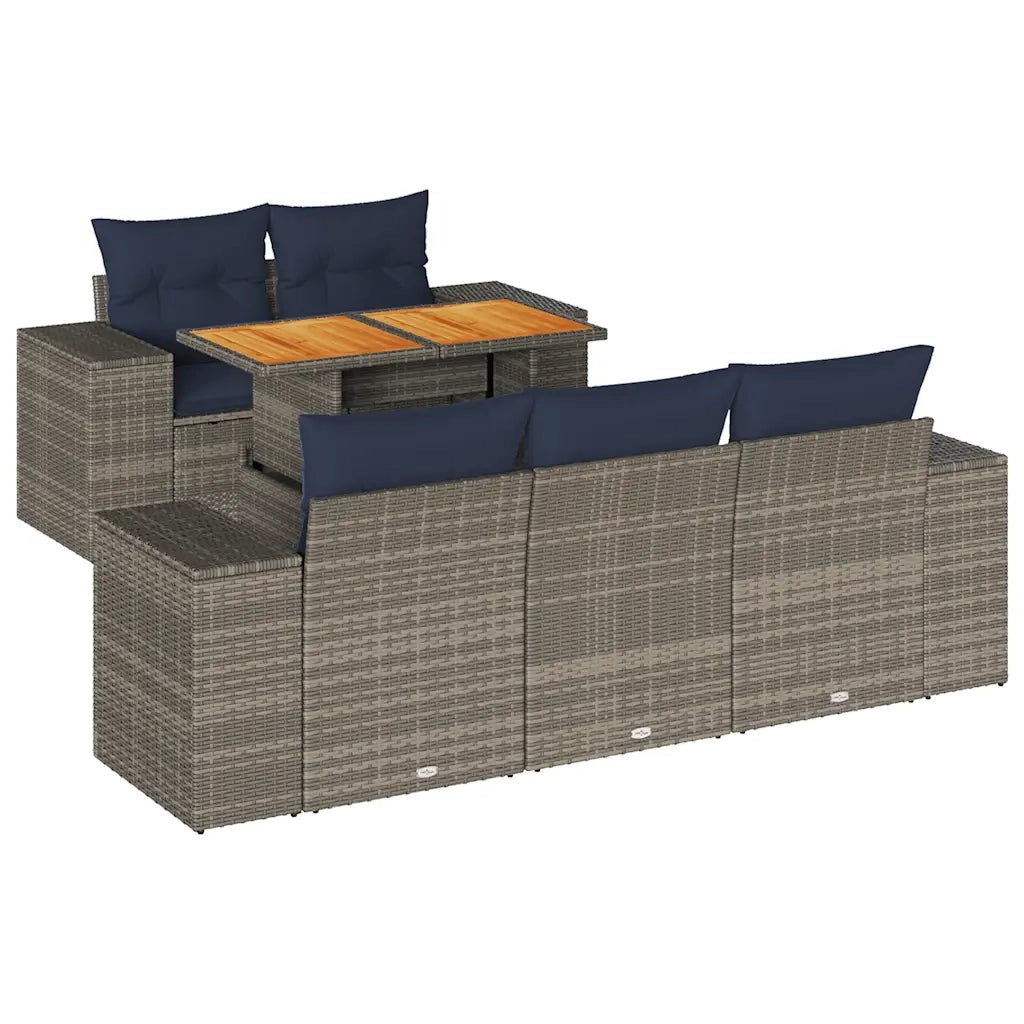 vidaXL Set Divano da Giardino 6 pz con Cuscini Grigio in Polyrattan