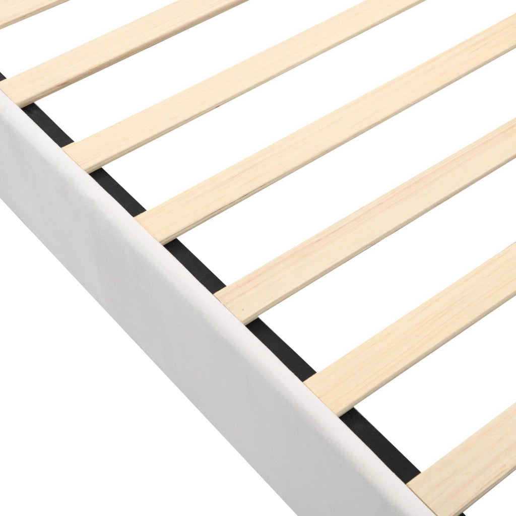 Letto imbottito 90x200 cm con rete a doghe; in velluto beige