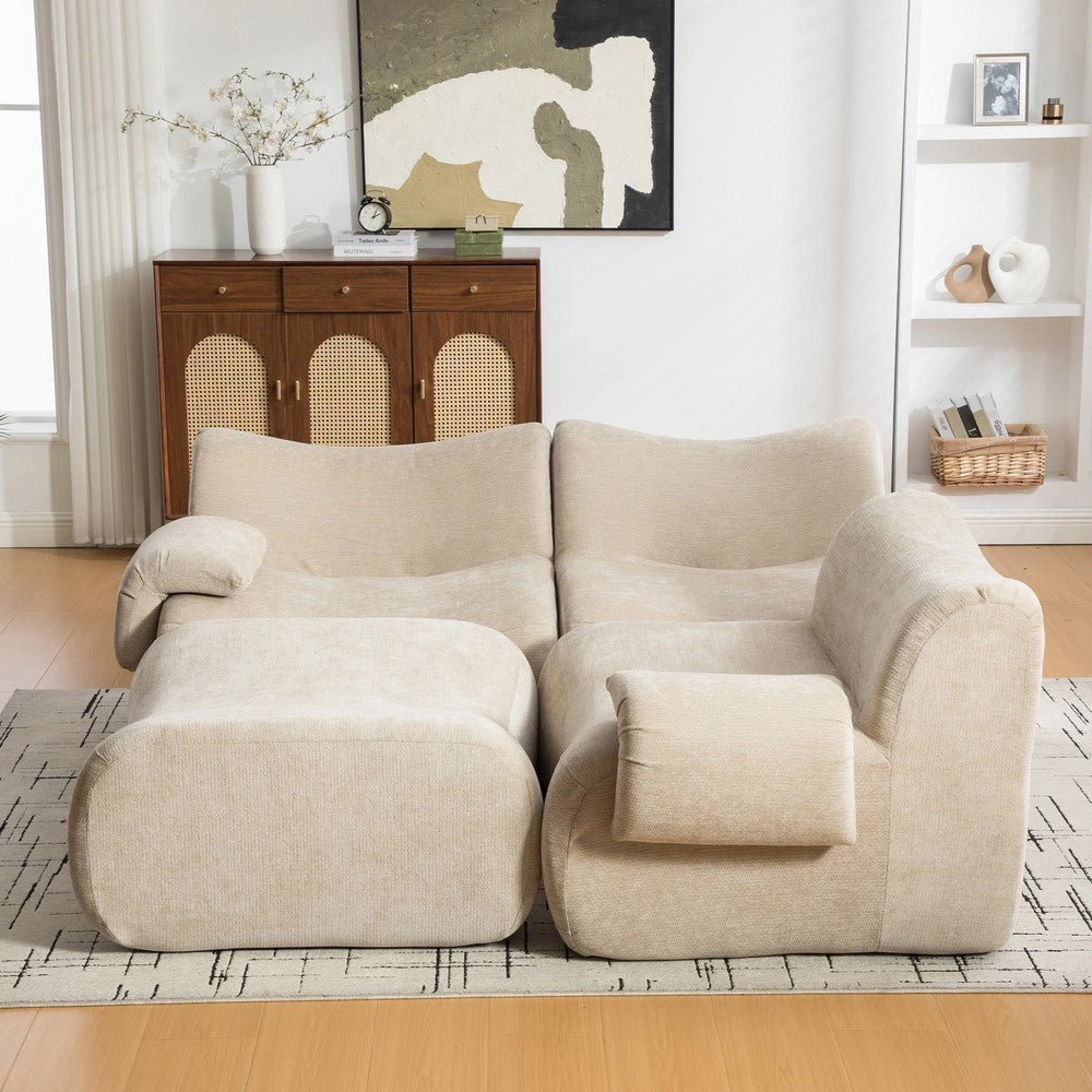 Divano Modulare in Tessuto Chenille ¨C MINIMAL ¨C Grigio Chiaro, Morbido, Antimacchia