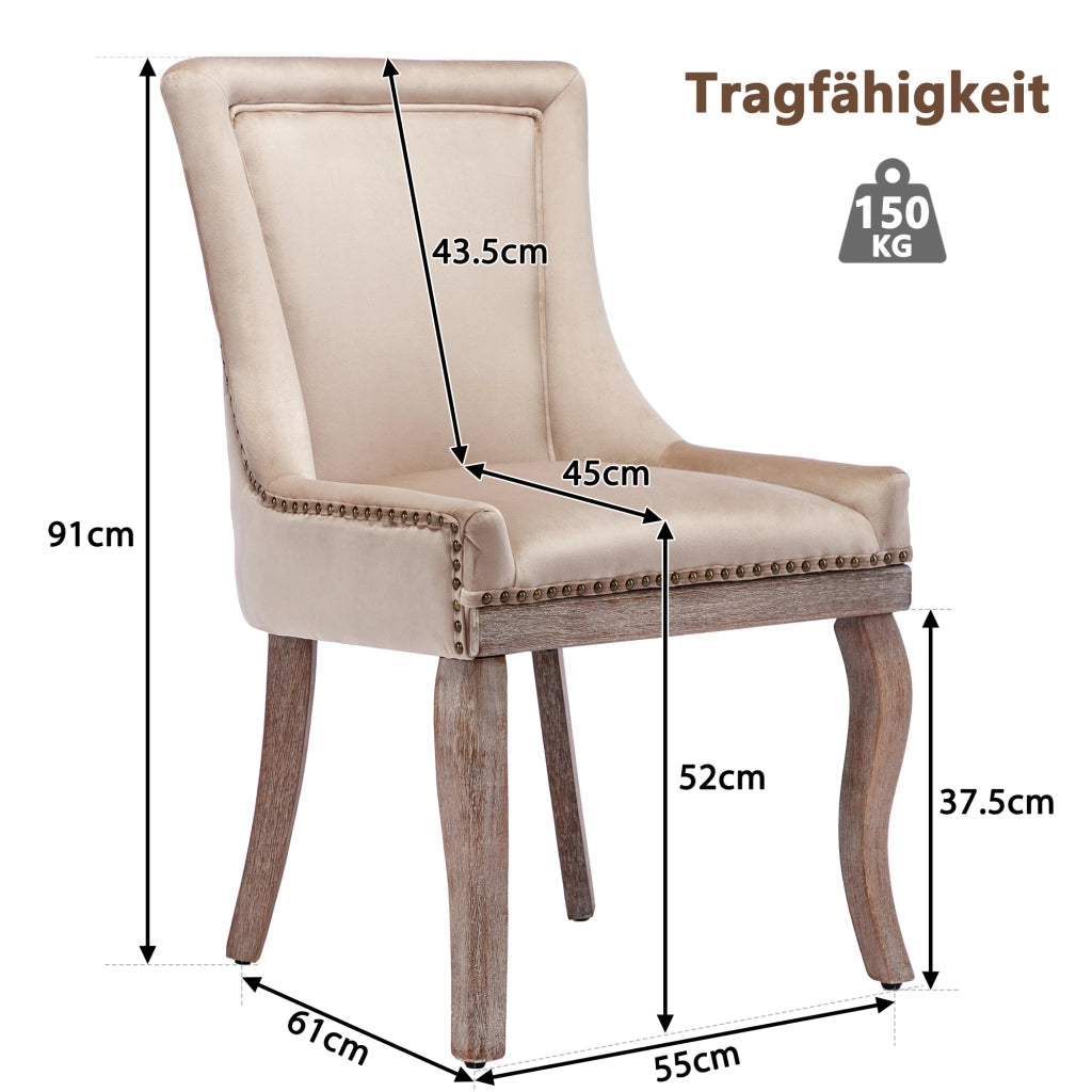 Sedie da Pranzo Imbottite in Velluto con Gambe in Legno Massello ¨C MINIMAL ¨C Beige, Set 6 Pezzi