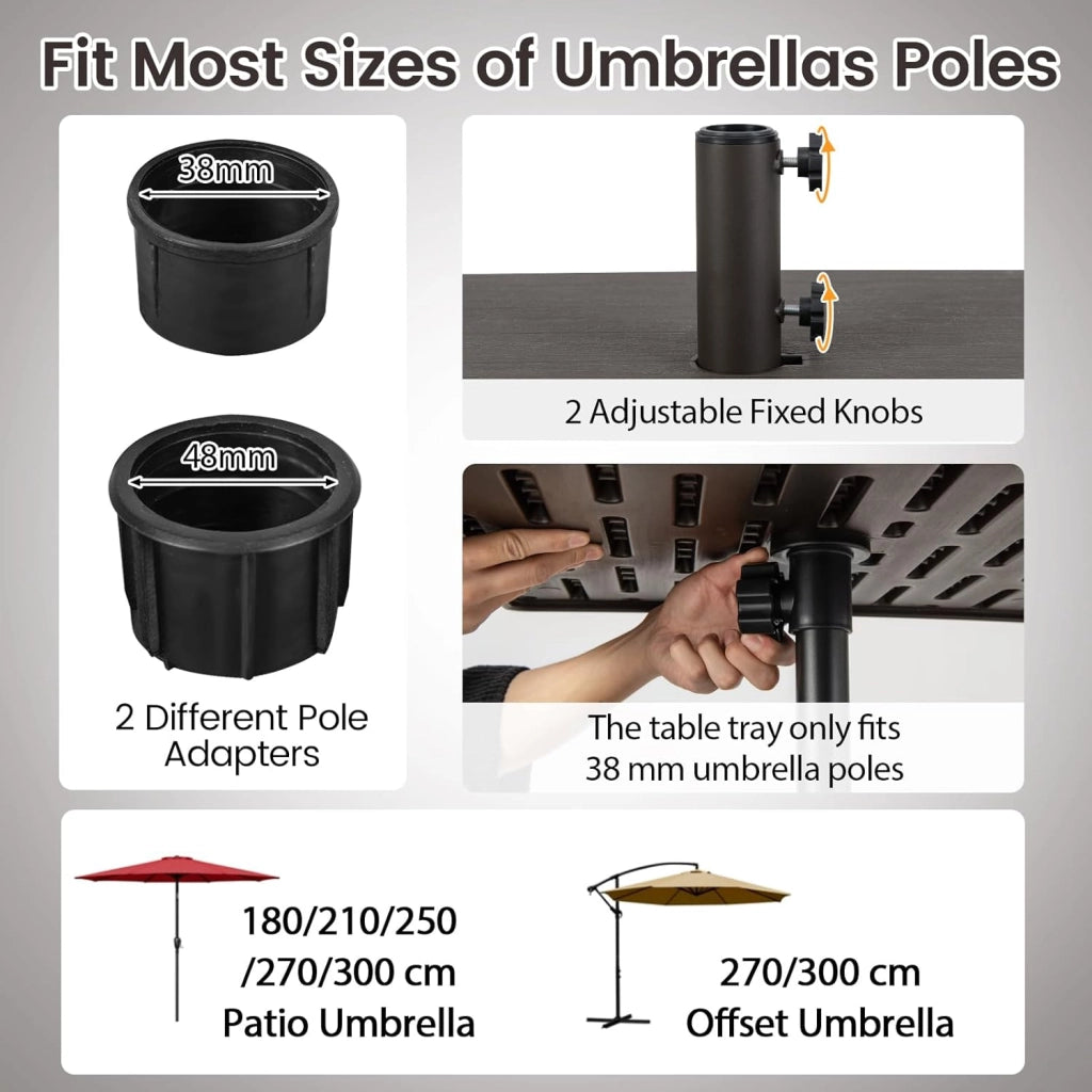 Piedino per ombrellone da riempire con 45 litri di acqua / 67 kg di sabbia supporto per ombrellone con ruote e piano di posizionamento, base per ombrellone da 38/48 mm, 53 x 53 x 45 cm
