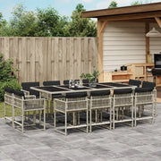 Set da Pranzo da Giardino 13pz con Cuscini Grigio in Polyrattan