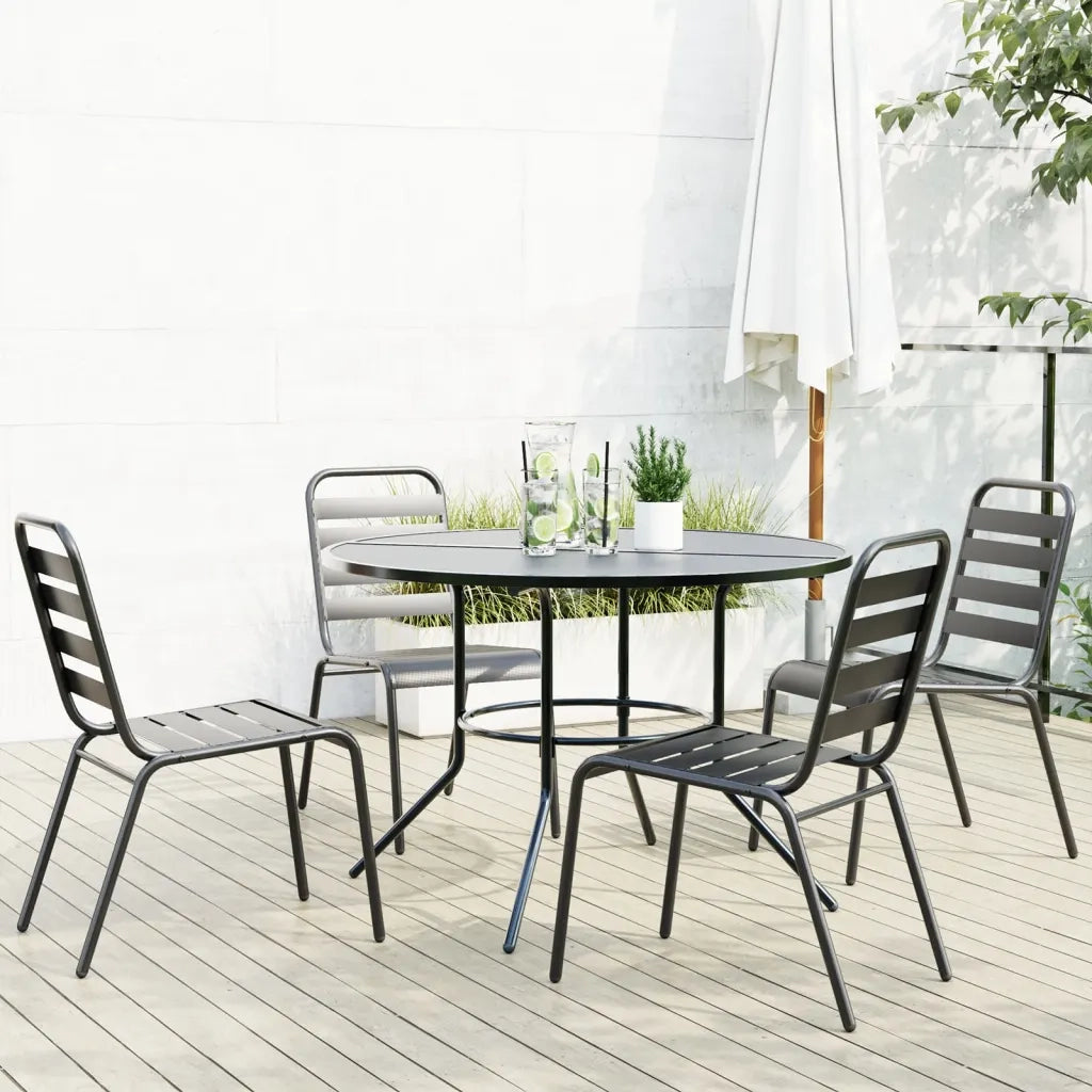 Set Sedie Giardino Impilabili 5pz Antracite Acciaio Verniciato 3283766