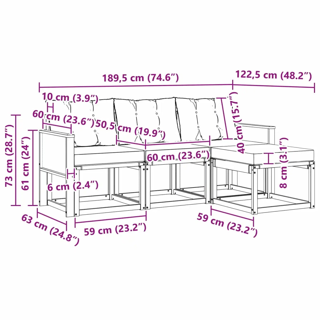 Set di divani da esterno 4 pz Naturale e Beige 3381865