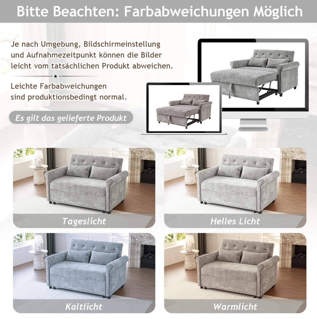 Divano letto 2 posti 3 in 1 grigio in ciniglia