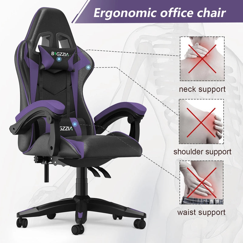 Sedia da gioco, Sedia da gioco ergonomica in similpelle , altezza regolabile con supporto lombare e poggiatesta, schienale reclinabile