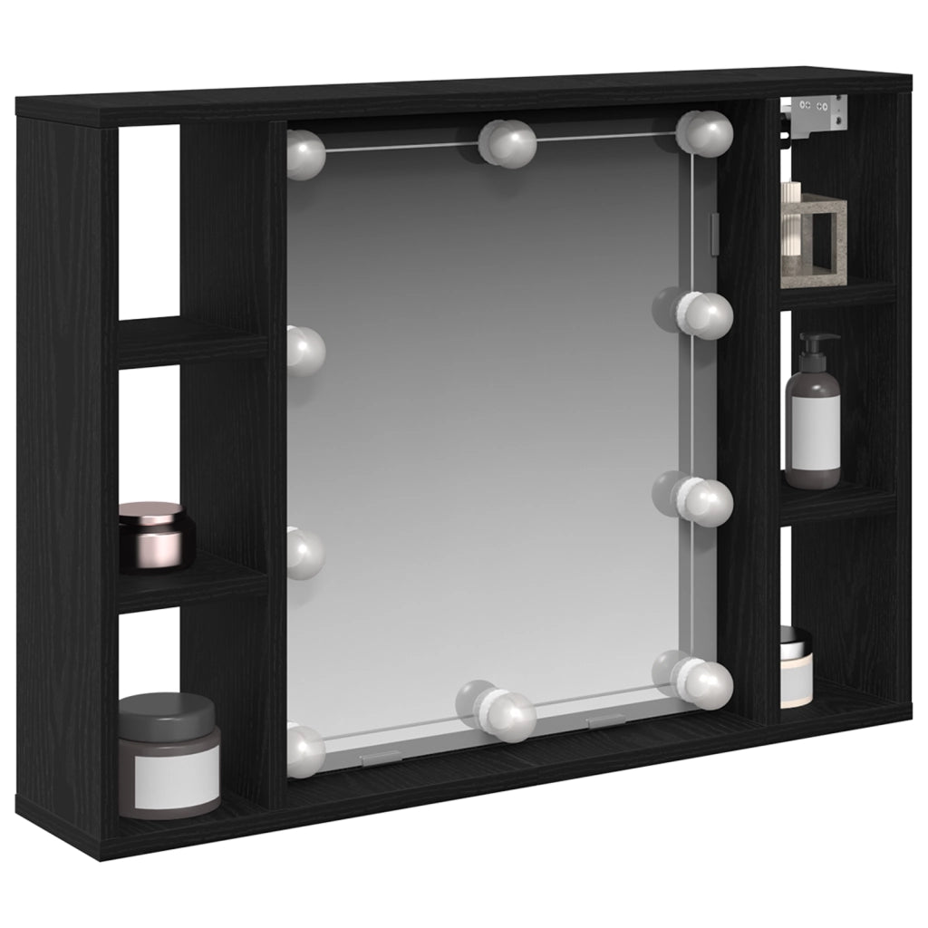 Mobile da specchio LED  - Rovere nero - 76x15x55 cm - Realizzato in legno ingegnerizzato