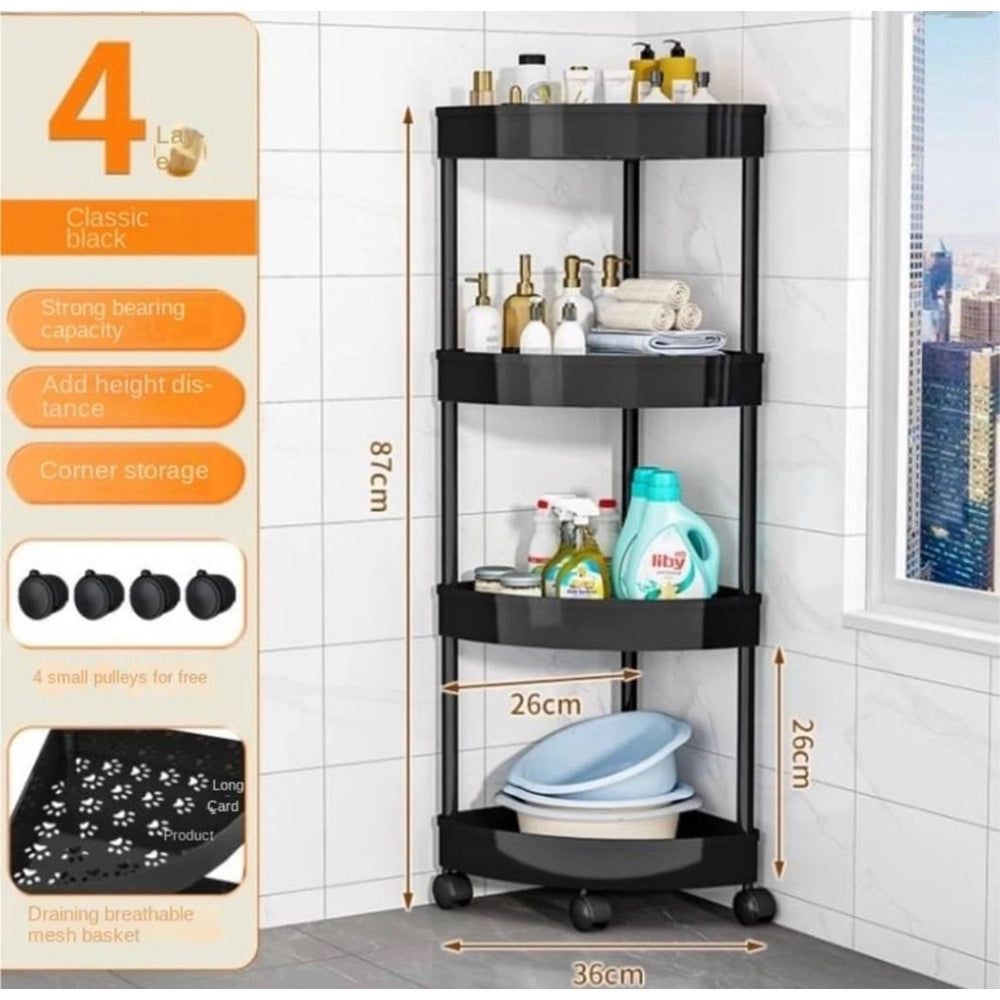 Trade Shop - Carrello Mensole Angolari 4 Livelli Con Ruote Portaoggetti Supporti Soggiorno Bagno Cucina -