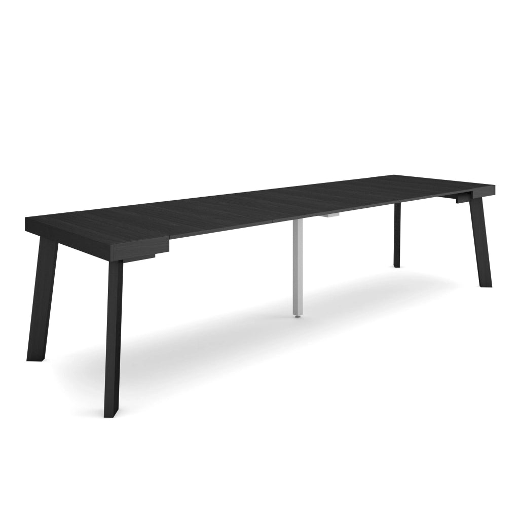 Consolle allungabile, 302x90x73cm, Per 14 persone, Gambe in legno, Nero RF3057