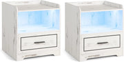 Comodino Camera da Letto con Porte USB e TYPE-C, LED Regolabile, Scomparto e Cassetto, Comodino Piccolo in Legno, Comodino Cameretta Moderno per Soggiorno, 45 x 40 x 50 cm (Bianco x 2)