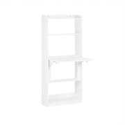 SoBuy Scrivania Salvaspazio Scrivania Ufficio con Ripiani Tavolo Pieghevole da Parete Tavolo Richiudibile per Computer Scrittoio da Lavoro Naturale 64x58x145cm FWT92-H-W