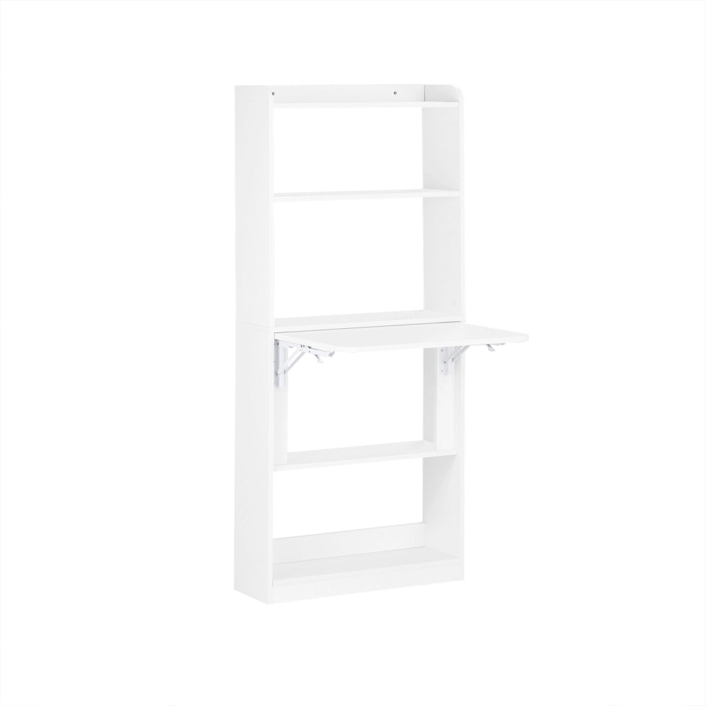 SoBuy Scrivania Salvaspazio Scrivania Ufficio con Ripiani Tavolo Pieghevole da Parete Tavolo Richiudibile per Computer Scrittoio da Lavoro Naturale 64x58x145cm FWT92-H-W