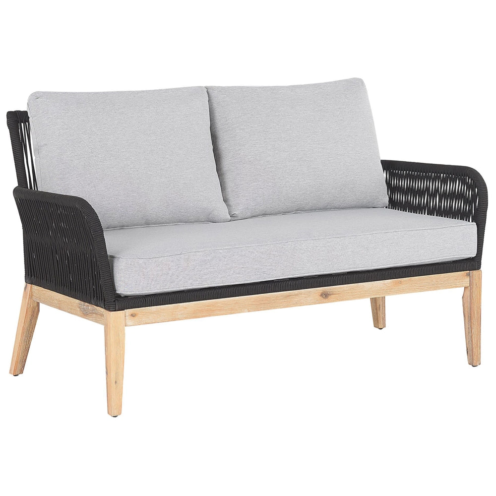 Set Conversazione Giardino Legno Acacia Grigio Cuscini Moderni da Esterno 4 Posti con Tavolino