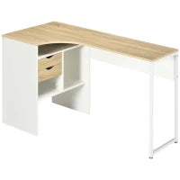 Scrivania Angolare per Computer con Cassetti in Legno Effetto Rovere Chiaro Bianco