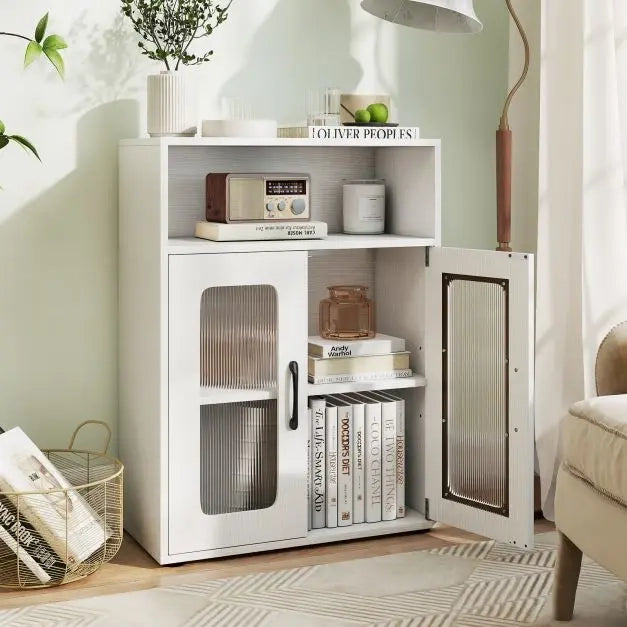 Mobile da Bagno a Terra con 2 Ante e Ripiano Regolabile Mobiletto Multiuso Salvaspazio 60 x 30 x 83 cm Bianco