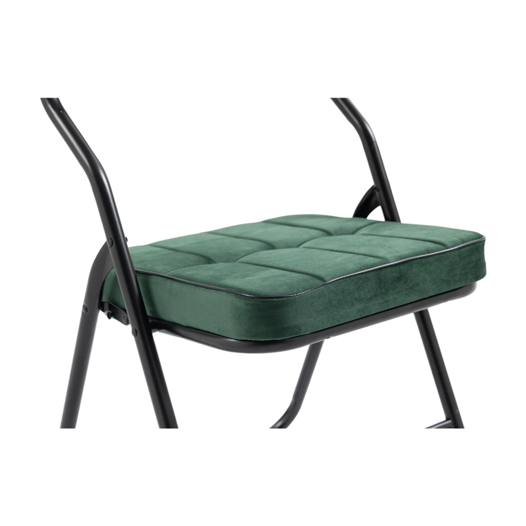 Set di 2 sedie pieghevoli imbottite; schienale curvo; in velluto e acciaio verde