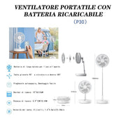 Trade Shop - Ventilatore Portatile Con Batteria Ricaricabile P30 Design Pieghevole Salvaspazio -