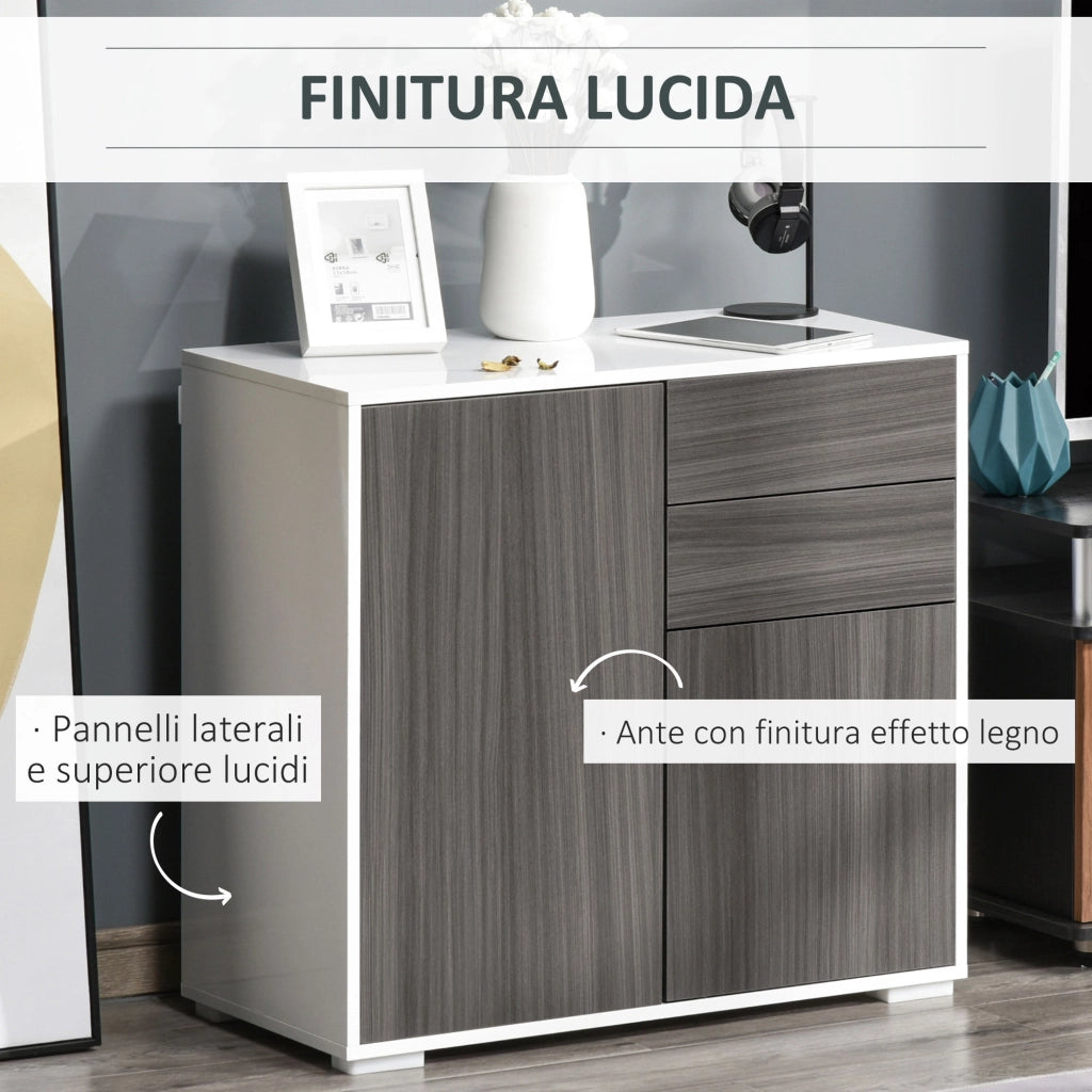 Mobiletto con 2 Cassetti e 2 Ante ¨C zephmum ¨C 79x36x74cm Grigio Chiaro e Bianco