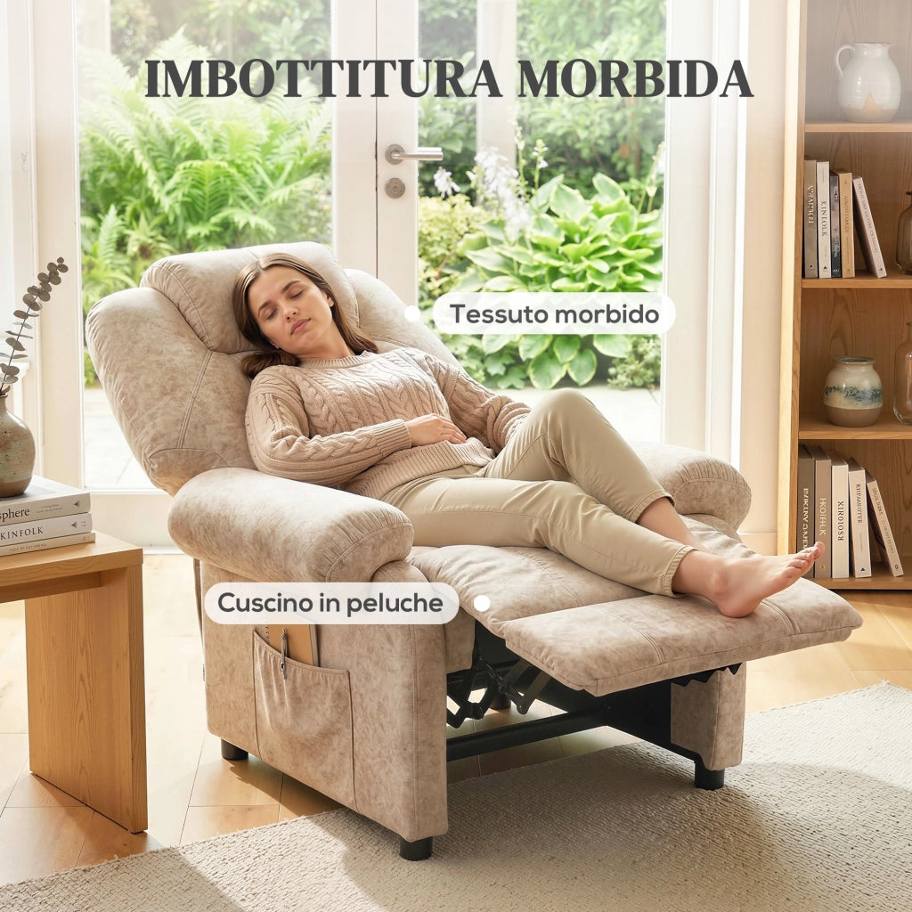 Poltrona Relax Reclinabile Manuale con Poggiapiedi in Tessuto Beige ¨C Minimal ¨C 100x100x90