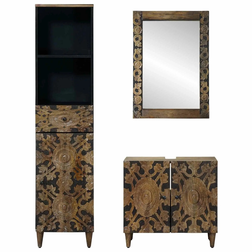 Set di mobili per il bagno con cassetto con porta 3 pcs Marrone 3310109