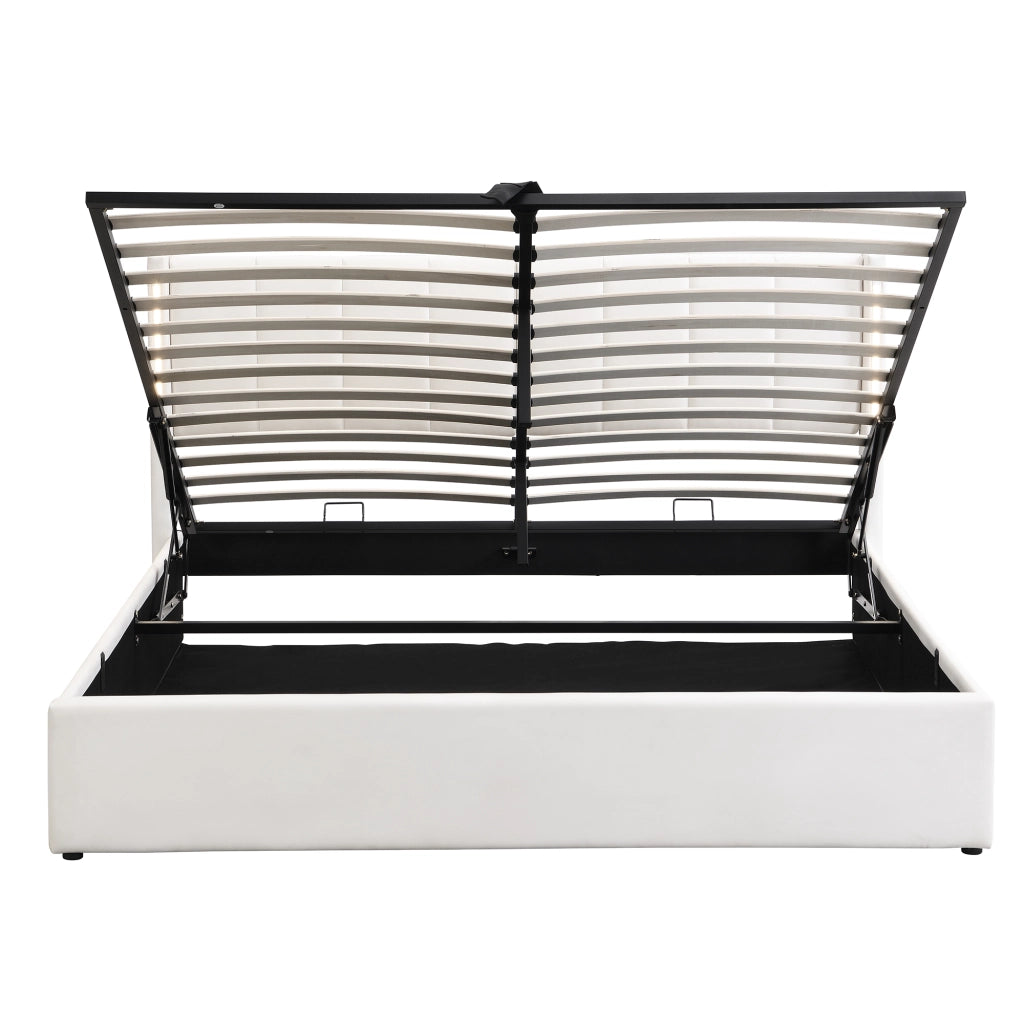 Letto matrimoniale 180 x 200 cm in PU bianco con LED, porta USB, testiera regolabile e contenitore