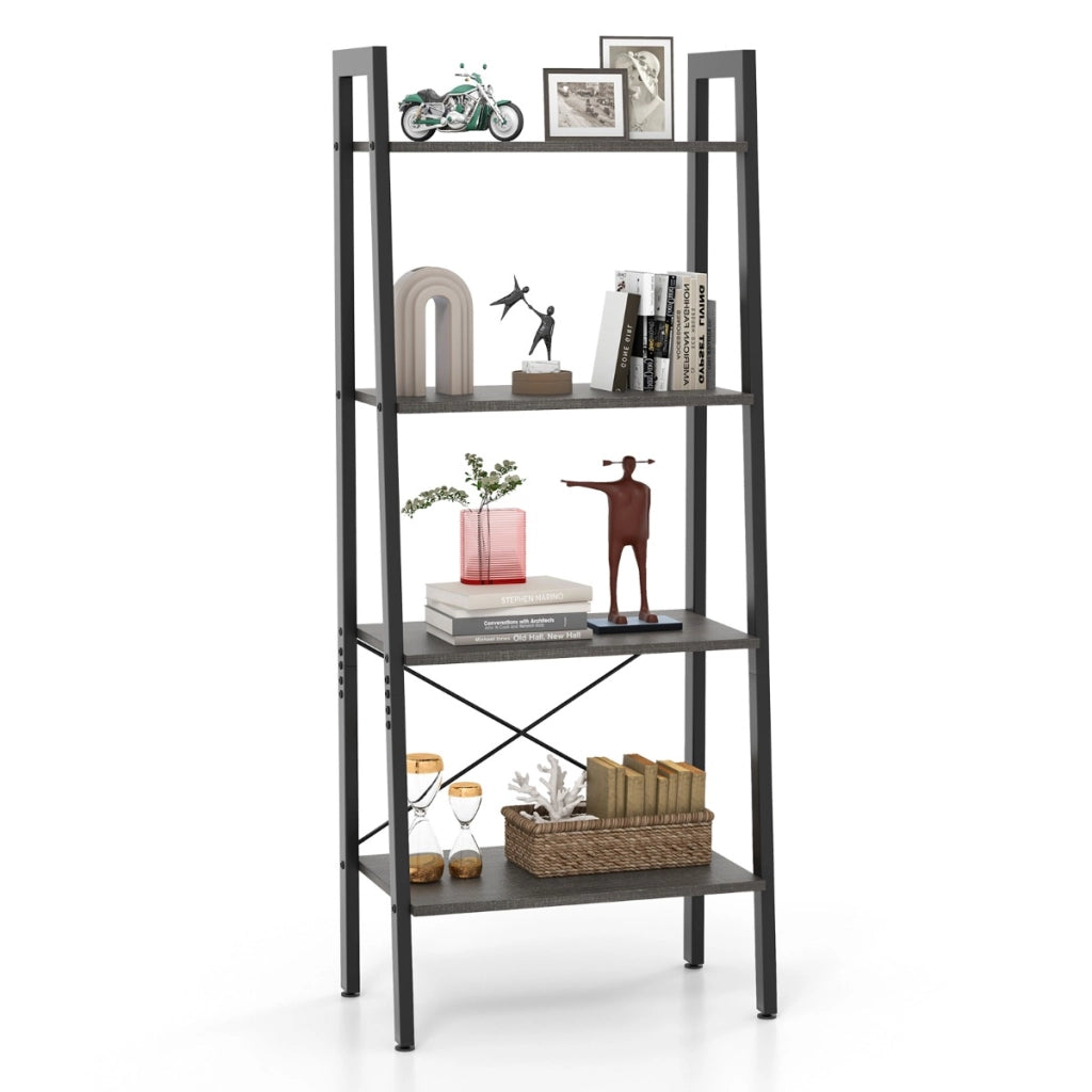 Scaffale 4 ripiani con telaio in metallo e piedini regolabili-Libreria scaffale per ufficio Marrone scuro