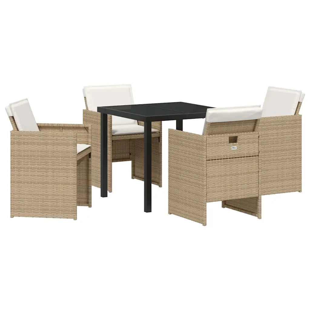 Set da Pranzo per Giardino con cuscino 5 pcs Beige polyrattan