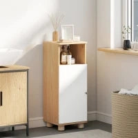 Mobiletto Bagno Salvaspazio con Armadietto a 2 Ripiani e Vano Aperto, 30x30x79.7 cm, Bianco e Legno