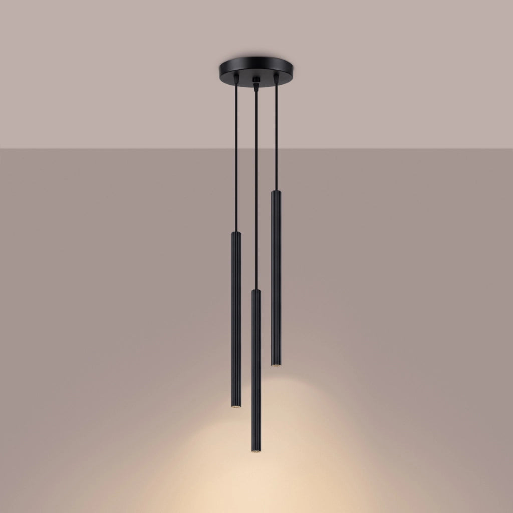Lampada tubolare LED ARCHE Ocean Green a 3 luci in acciaio nero 20x120 cm