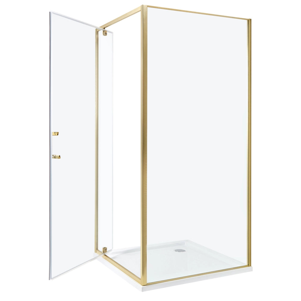 Box Doccia Vetro Temperato dorato Cornice Alluminio Anta Singola Quadrata 90 x 90 x 185 cm