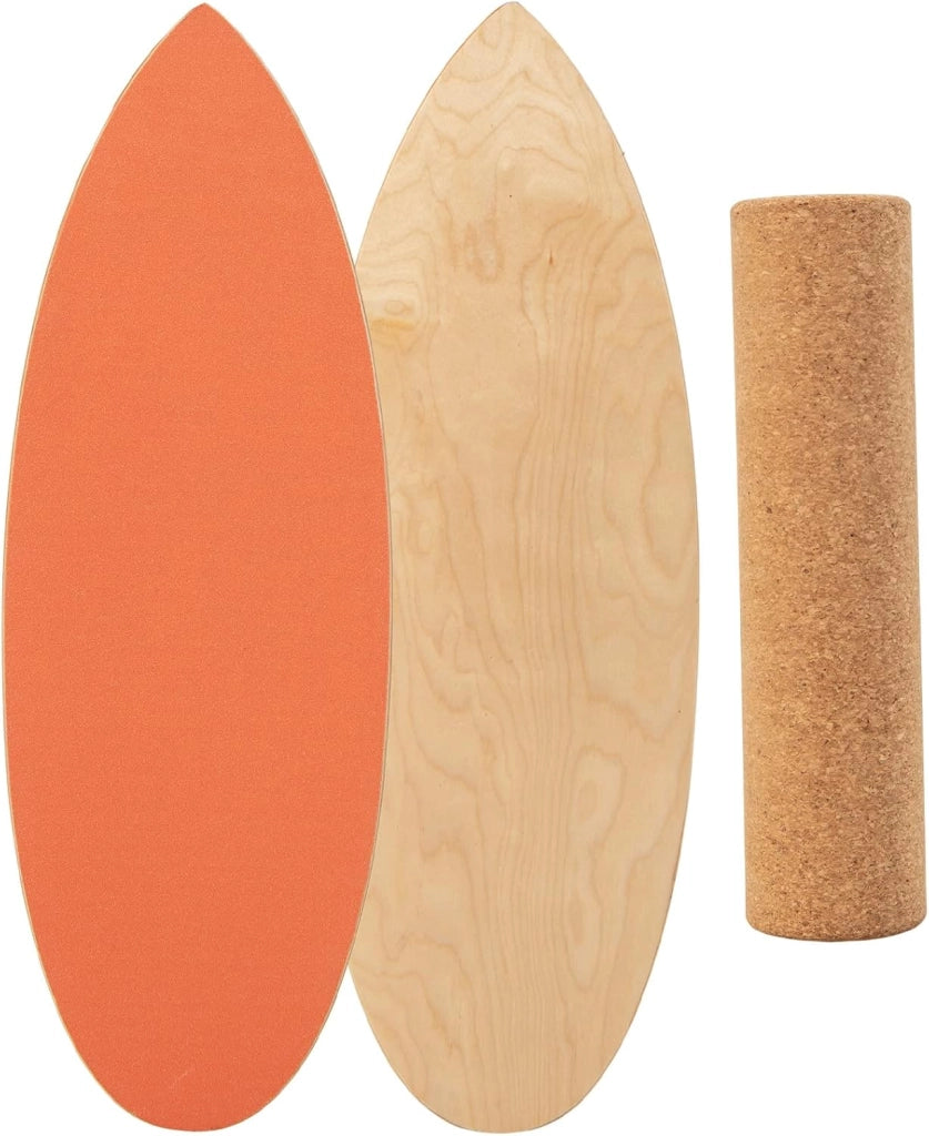 Balance Board in Legno, Tavola di Equilibrio con Rullo e Tappetino per Allenamento Skateboard Hockey Snowboard Surfing, Attrezzi 3 in 1 per Esercizi Equilibrio e Tonificazione Core (Arancione)