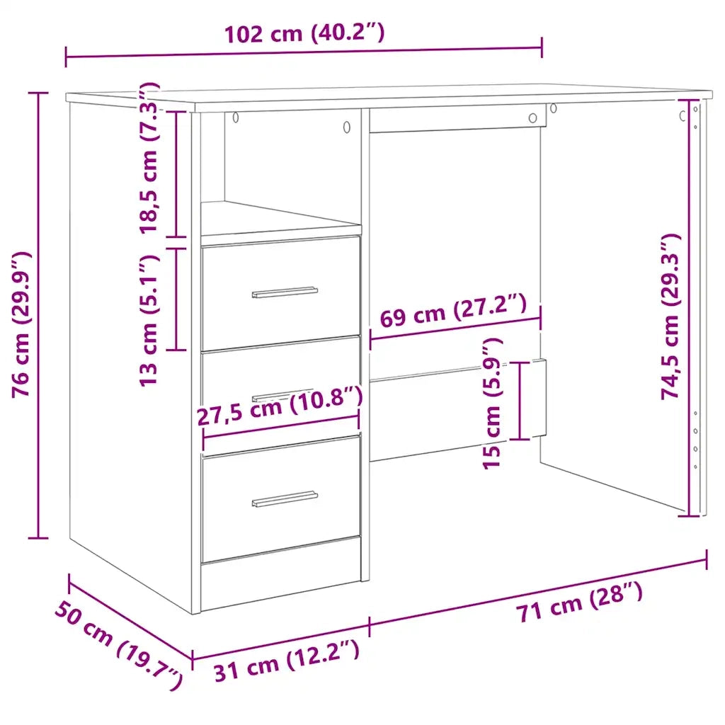 Scrivania | Tavolo da Ufficio con Cassetti Bianca 102x50x76 cm in Legno Multistrato