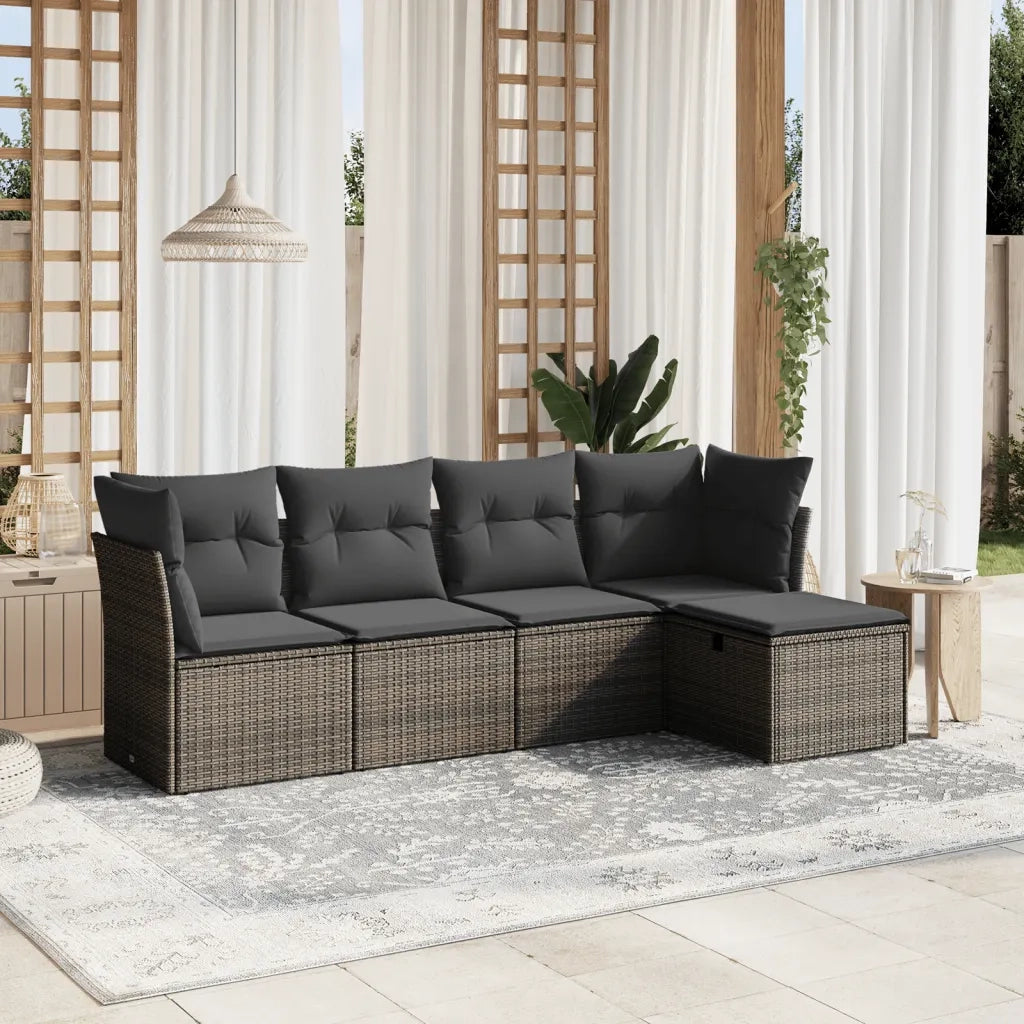 Set Divano da Giardino 5 pz con Cuscini Grigio in Polyrattan
