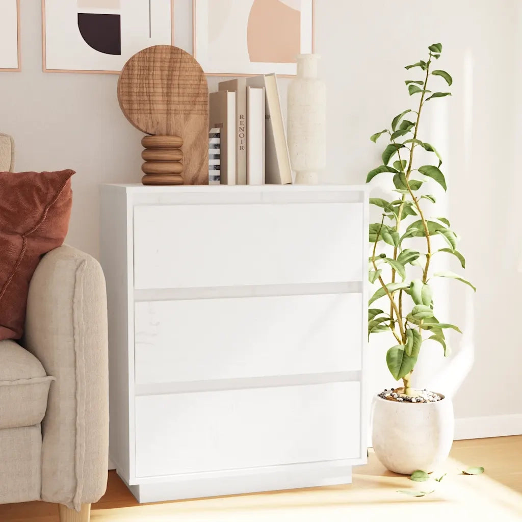 Credenza Bianca 60x34x75 cm in Legno Massello di Pino cod mxl 15462
