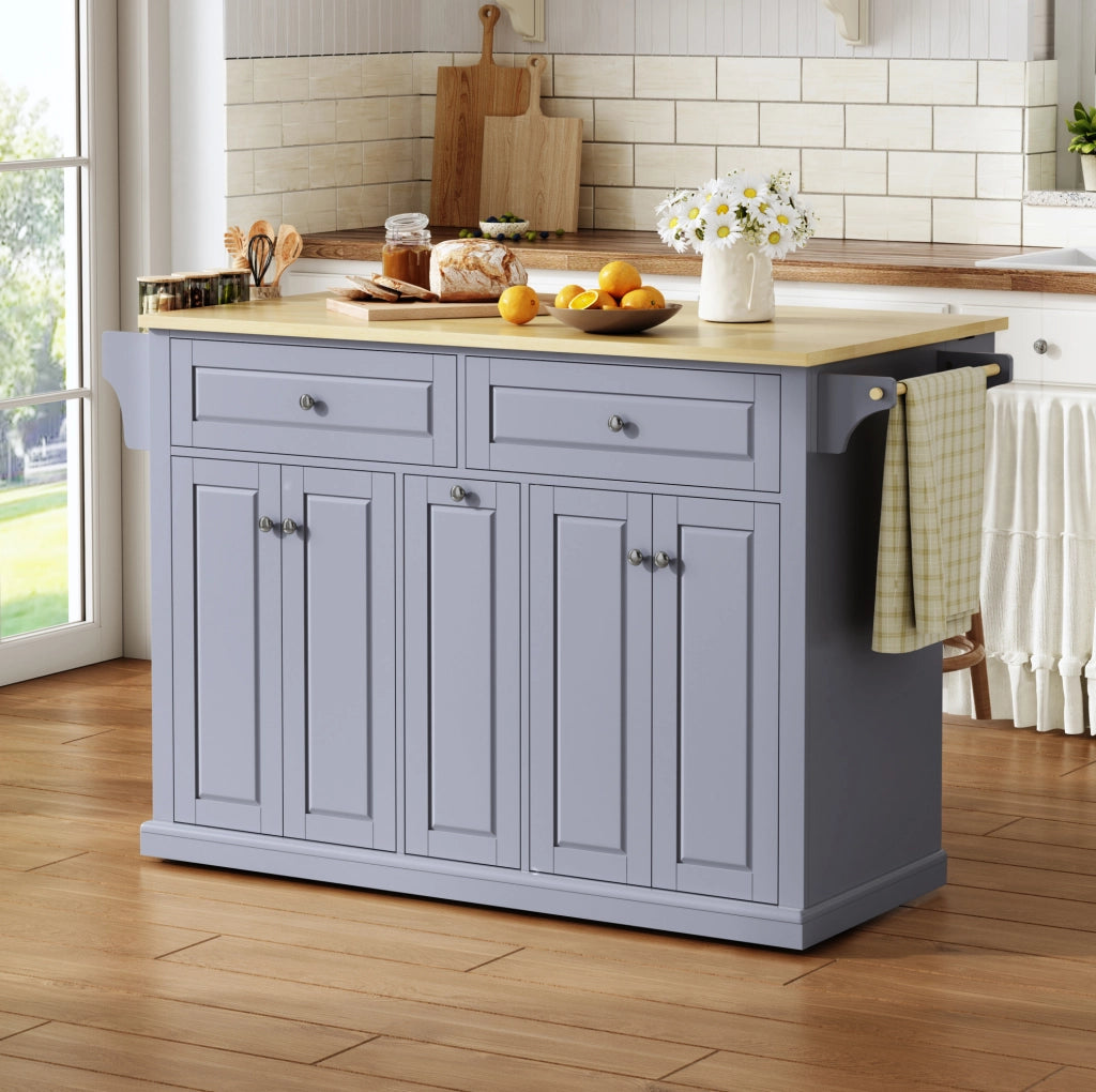 Isola da cucina con piano ribaltabile 121x49(69)x89 cm in MDF naturale e grigio