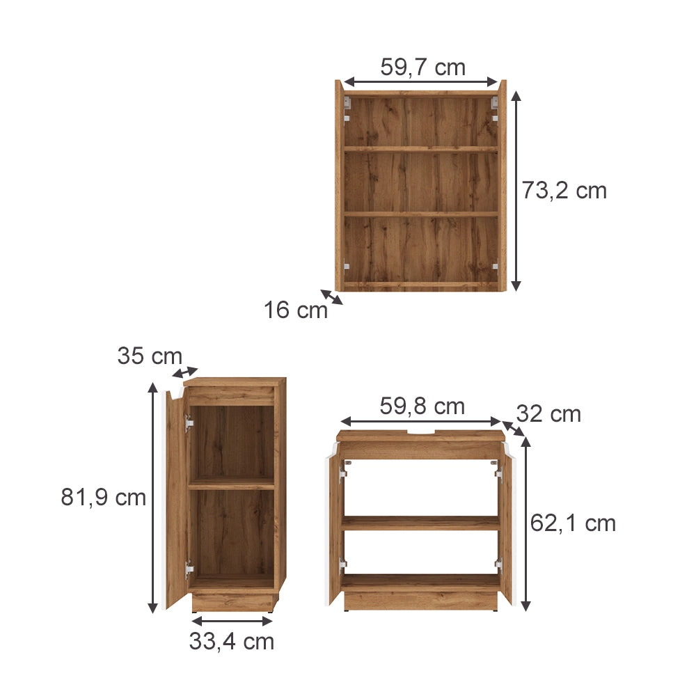 Vicco Set di mobili da bagno Rovere/bianco a strisce 3 parti