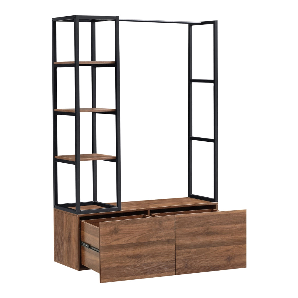 Armadio Aperto Egmating per Guardaroba 180 x 120 x 40 cm  - Color Noce / Nero [en.casa]