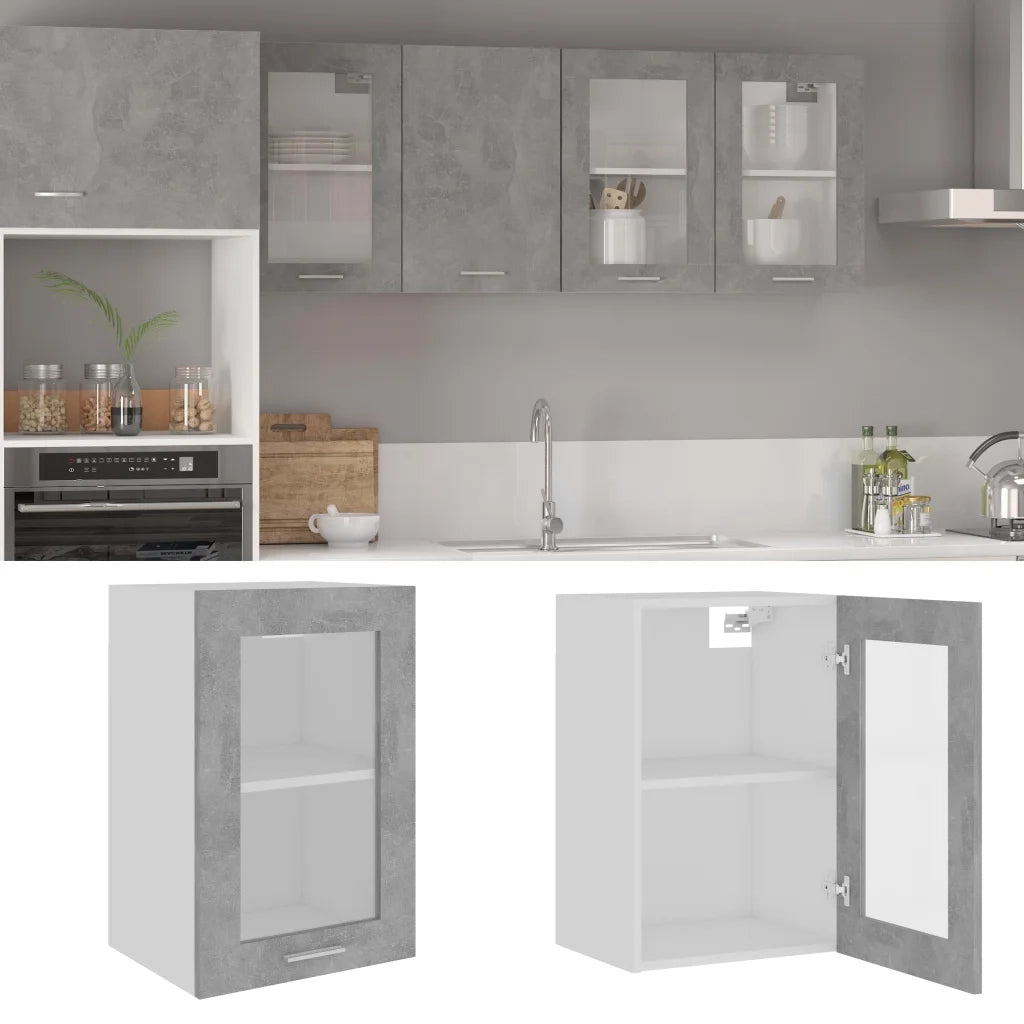 Armadio pensile | Mobile Pensile con Vetro ¡°Lyon¡± Grigio Cemento 40x31x60 cm