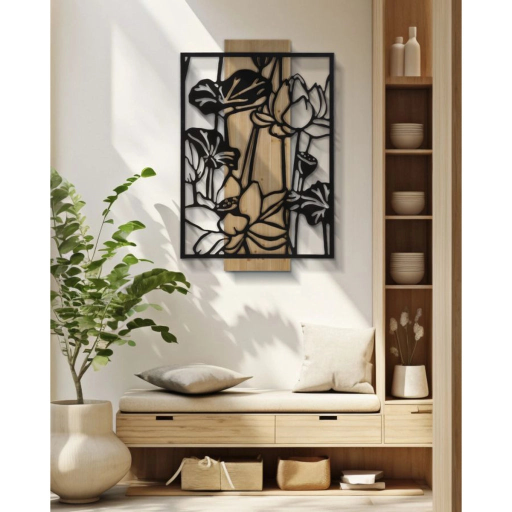 Decorazione in Metallo e Legno Fiori 55, Marrone, Metallo, 60x2x90 cm
