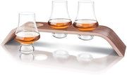 Set di 3 bicchieri in cristallo senza vetro - Stand per bicchieri in legno - Bicchieri per degustazione - Aromi intensificati - Manufatto artigianale - Set di degustazione di whisky