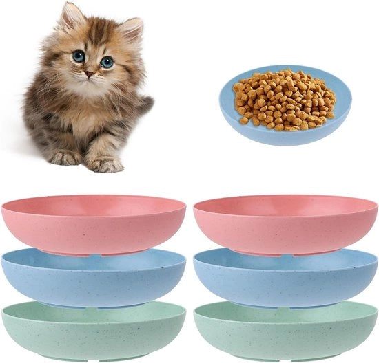 Set di Piatti per Gatti - 6 pezzi - Design Largo e Sottile - Prevenzione della Formazione di Peli di Snor - Adatto per Cibo Secco e Umido - Piatti per Acqua - 14,5 cm - Set di Piatti per Piccoli Animali - Adatto per Gatti con Zampe Corte - Uso Interno