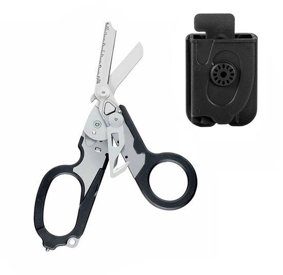 Strumento di Emergenza Multifunzione da 6 in 1 - Serra per Nodi e Trauma - Serra a Manubrio Portatile - Kit Completo - Nero + Coltello