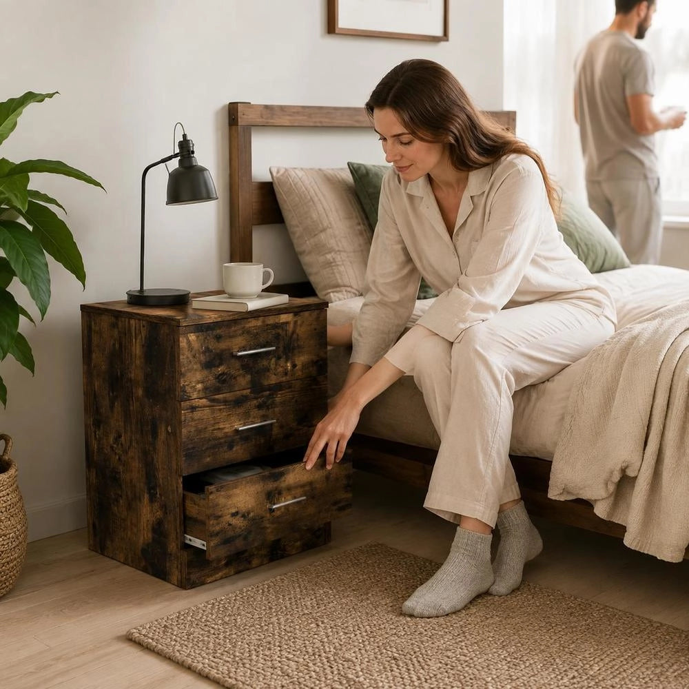 Nightstand In Smoked Oak, 38x35x56 Cm, Engineered Wood