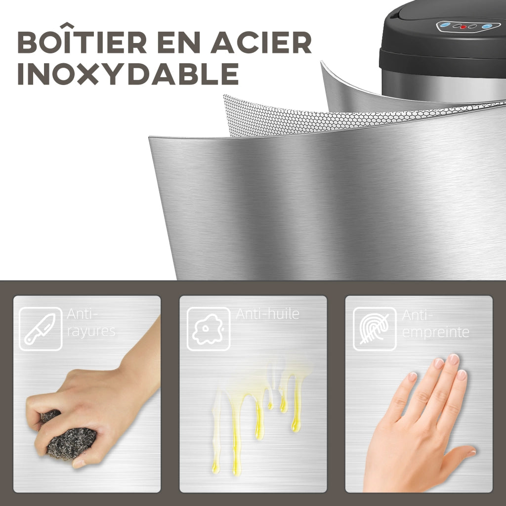 Cestino per Cucina Automatico 42L ¨C Zephmum ¨C Acciaio Inossidabile Argento 30.5x30.5x68cm