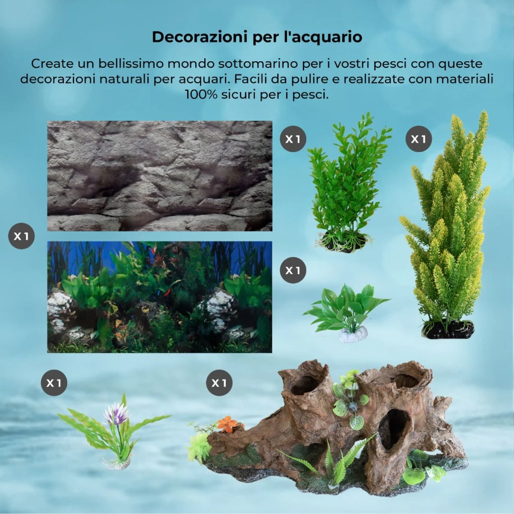 Acquario 300L con Armadietto Bianco e Kit con Fondale, Piante e Ghiaia Bianca