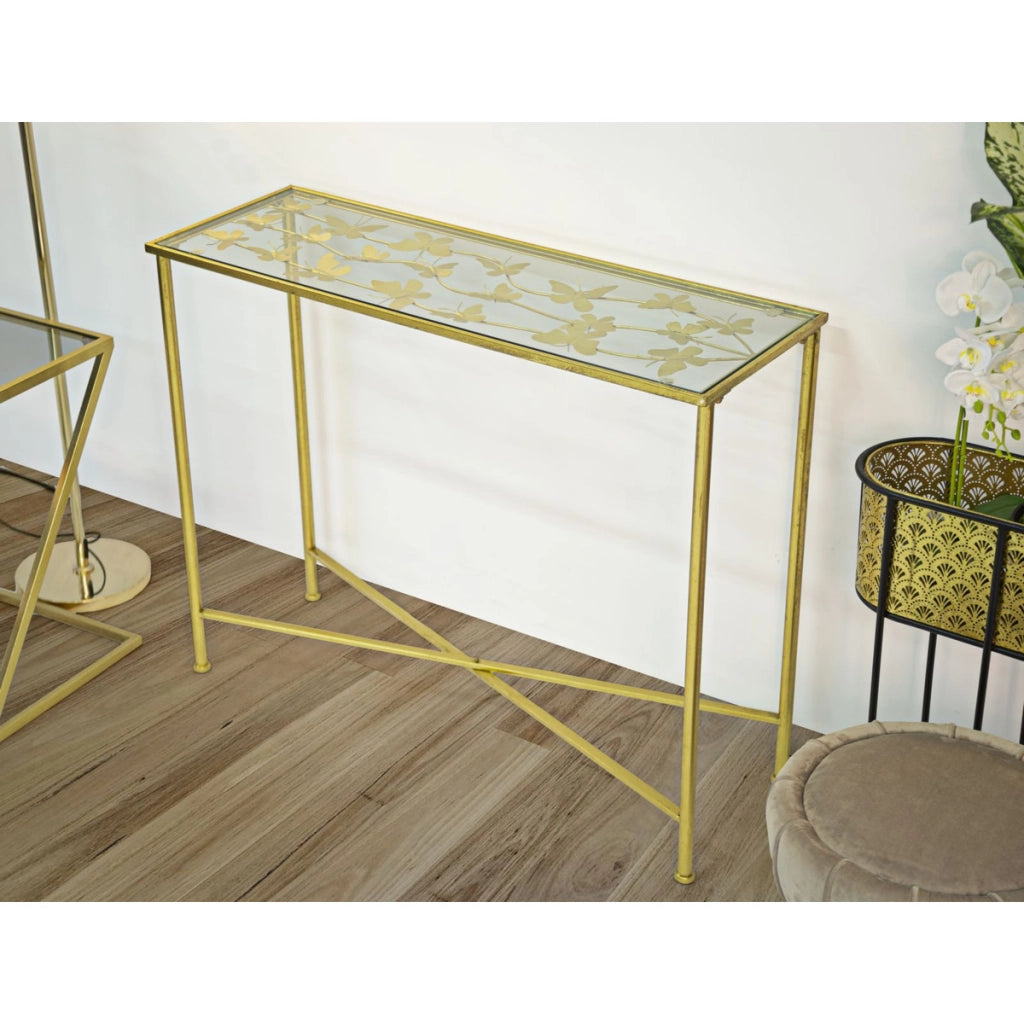 Tavolo Consolle VKH629, Oro, Metallo, 100x35x80 cm