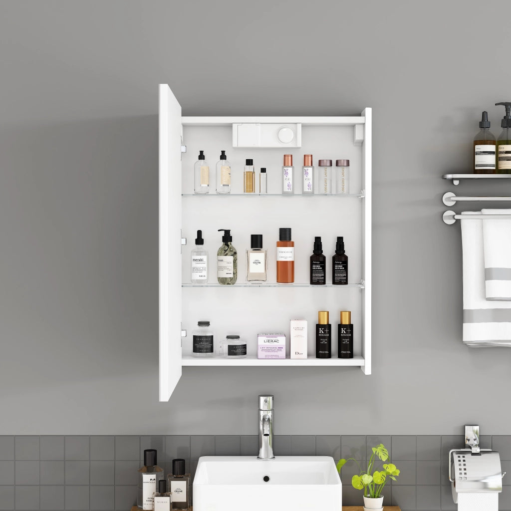Armadietto a specchio per bagno 50 cm bianco con luci LED e presa francese integrata