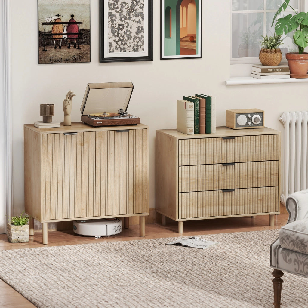 Cassettiera 3 Cassetti in Legno per Camera e Ingresso Stile Nordico, 80x40x77.5 cm, Rovere